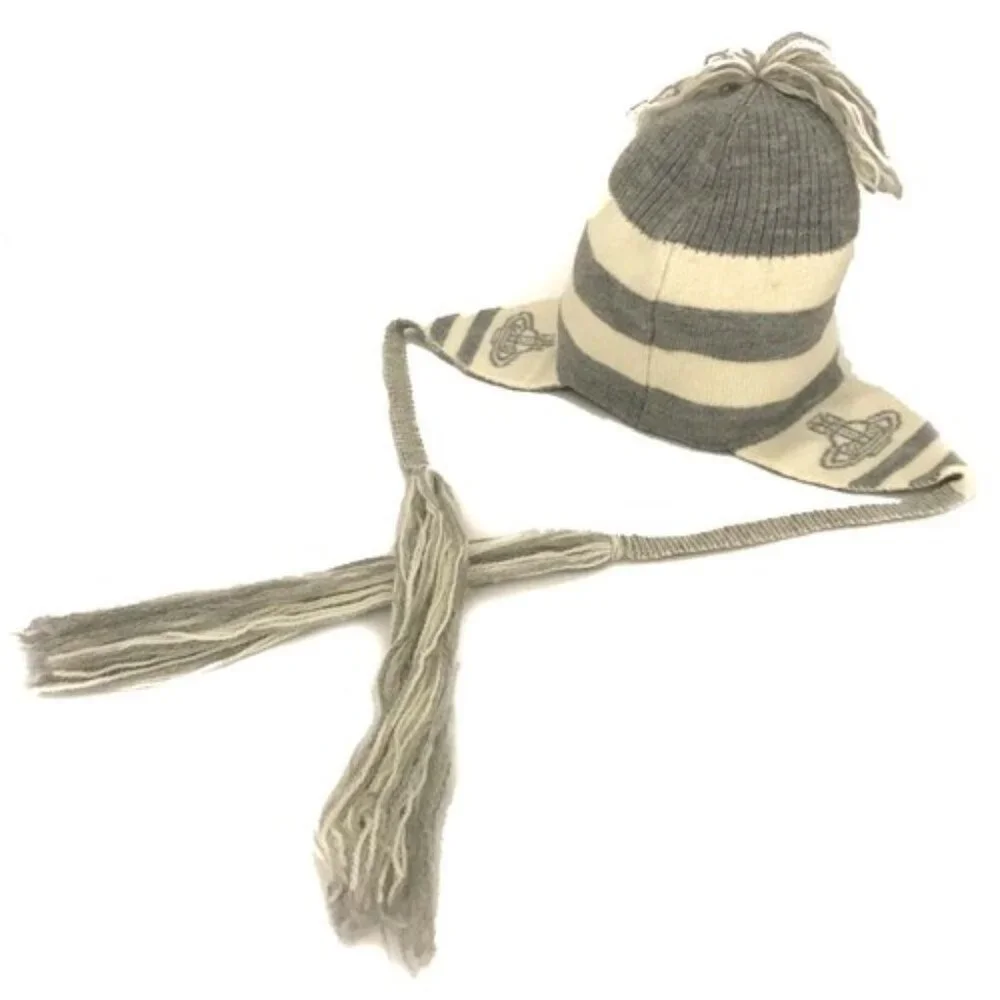 EGA Vivienne Westwood Orb Stripe Wool 100% Knit Hat Bicolor/7BH0451 - Picture 1 of 9